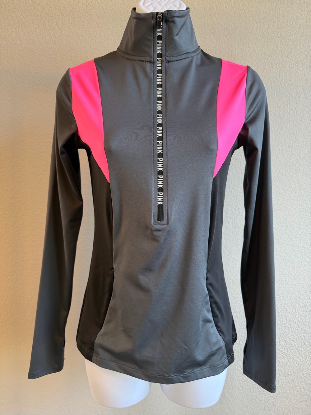 PINK Victoria's Secret Hot Pink & Gray Mock Neck Half-Zip Ultimate Pullover XS